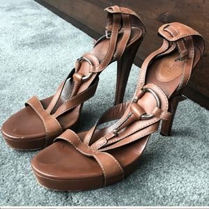Gucci Brown Horsebit Leather Heels 478420 Sandals